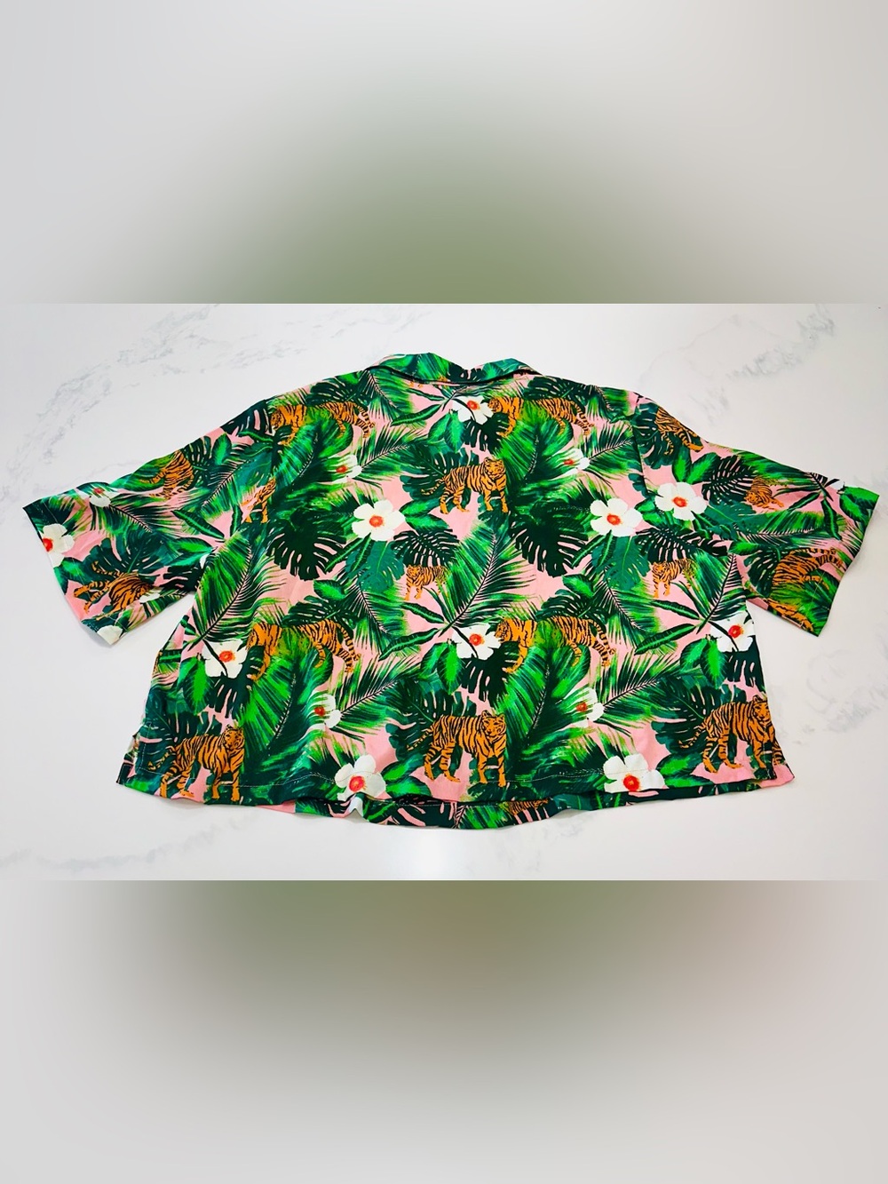 CYNTHIA ROWLEY SIZE XL~WOMEN’S TIGER JUNGLE PRINT PAJAMA SHORT TOP SET TROPICAL - Picture 15 of 16